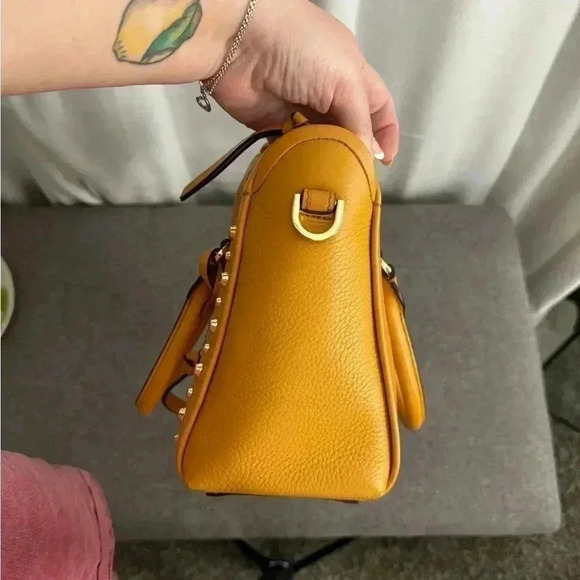 Michael Kors Carine Carmel Small Studded Pebbled Leather Satchel - Picture 10 of 11